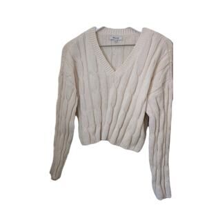 Madewell Sweater Womens Medium Cream Crewneck Cropped Chunky Knit Preppy